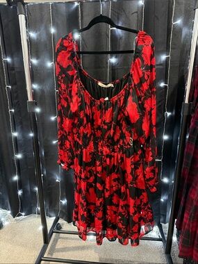 Liberty Love Black Dress with Vibrant Red Floral Print